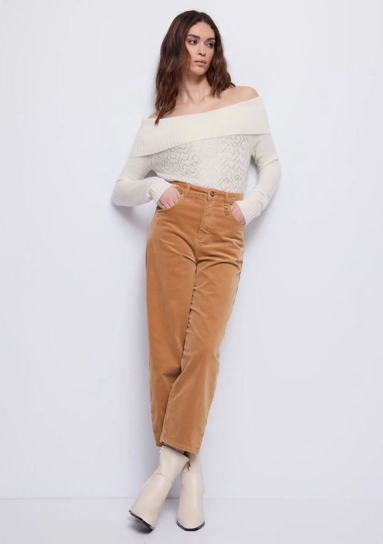 Pantalon taille haute en velours de coton pour femme - 521BD25025