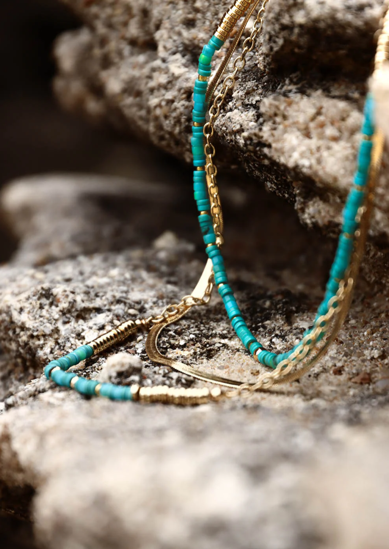 Collier DULIEN – Multirang doré avec pierres turquoise