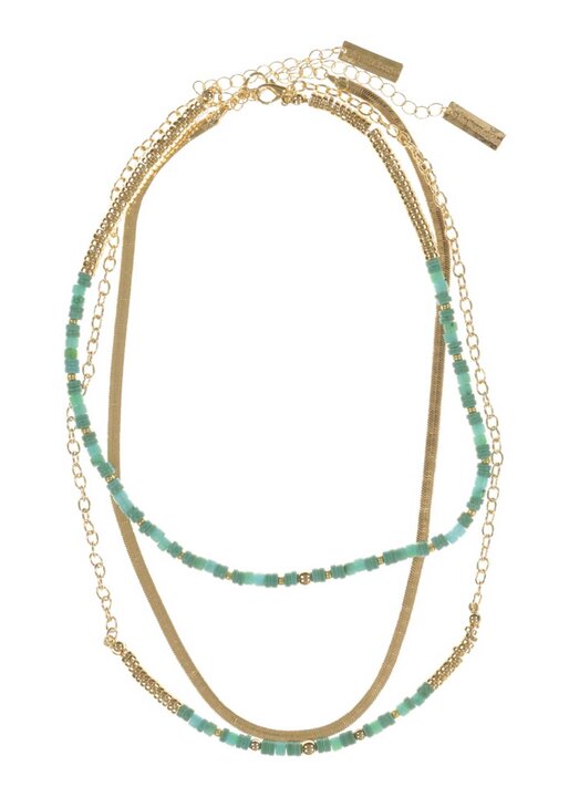 Collier DULIEN – Multirang doré avec pierres turquoise
