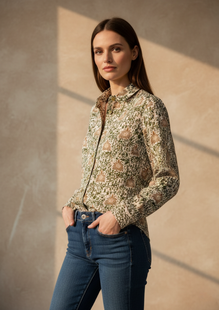 Chemise BERTHE cintrée en coton fluide imprimé floral
