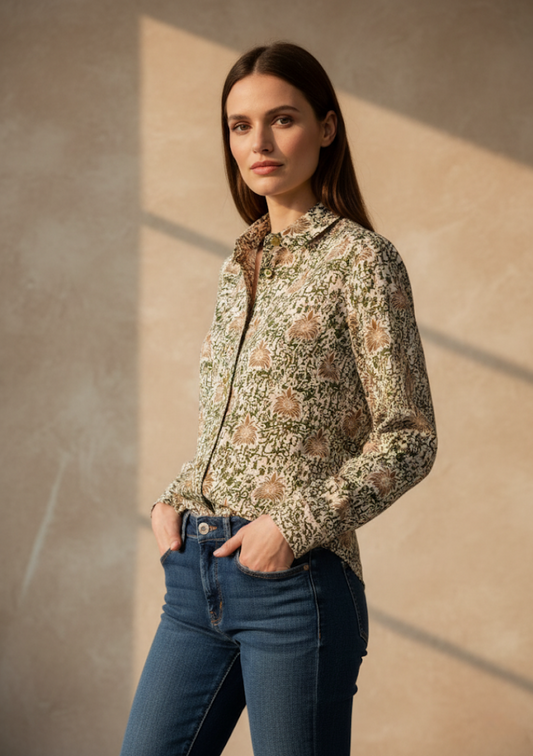 Chemise BERTHE cintrée en coton fluide imprimé floral