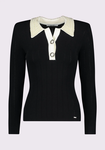 Polo femme en fil avec boutons bijoux - 521FD53035