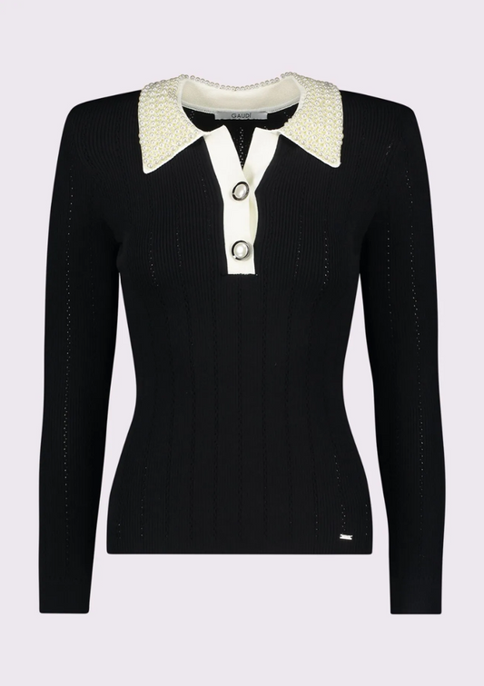 Polo femme en fil avec boutons bijoux - 521FD53035