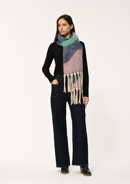 Étole EDREDON rayée multicolore à franges