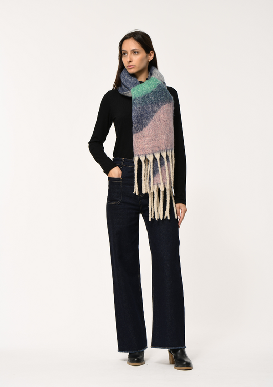 Étole EDREDON rayée multicolore à franges