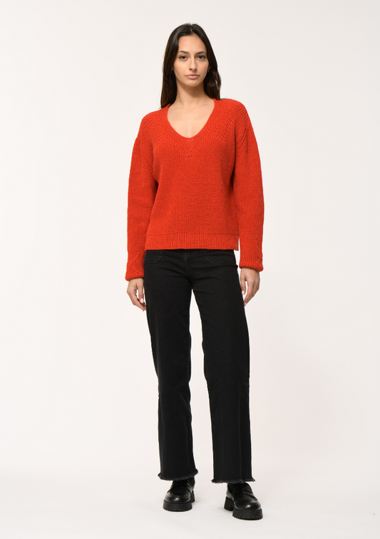 Pull EZUJA en maille ample manches longues col V
