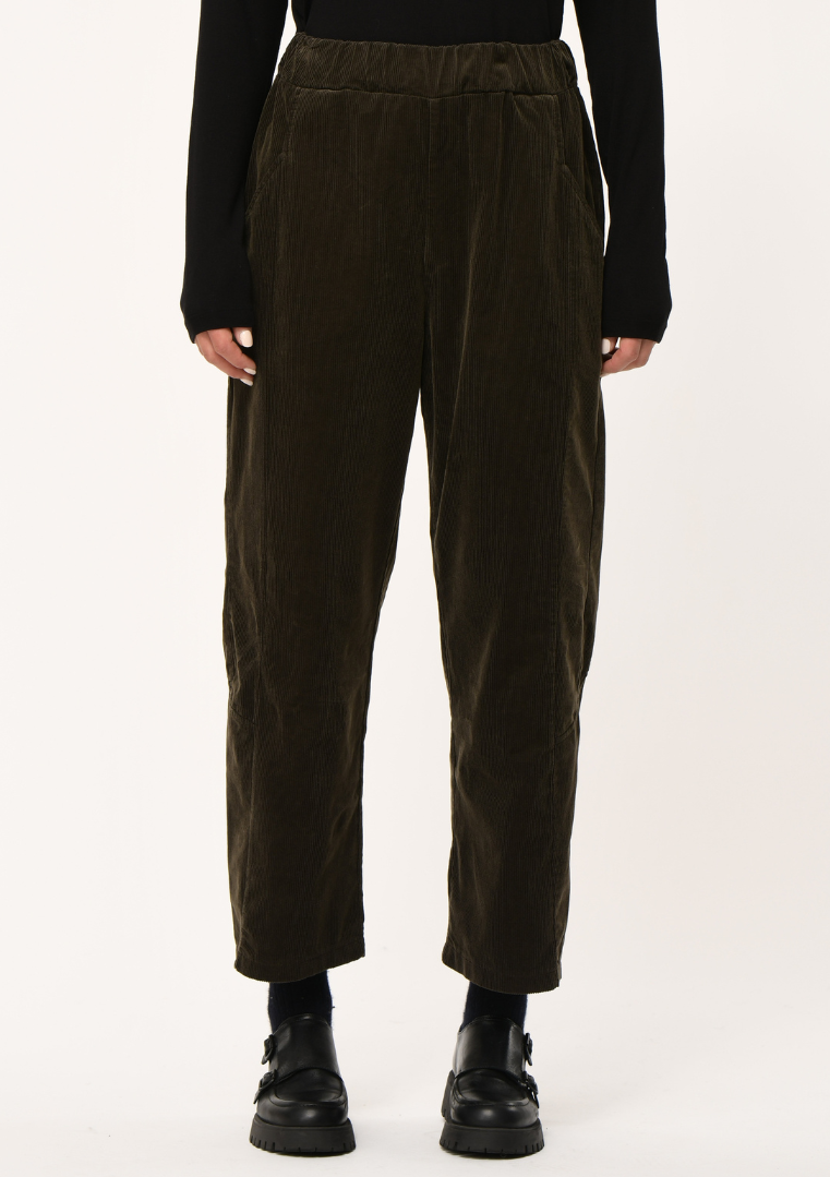 Pantalon droit en coton mélangé chocolat pour femme, coupe droite avec taille élastiquée - HK-PA-KOMORI-702 – Humility