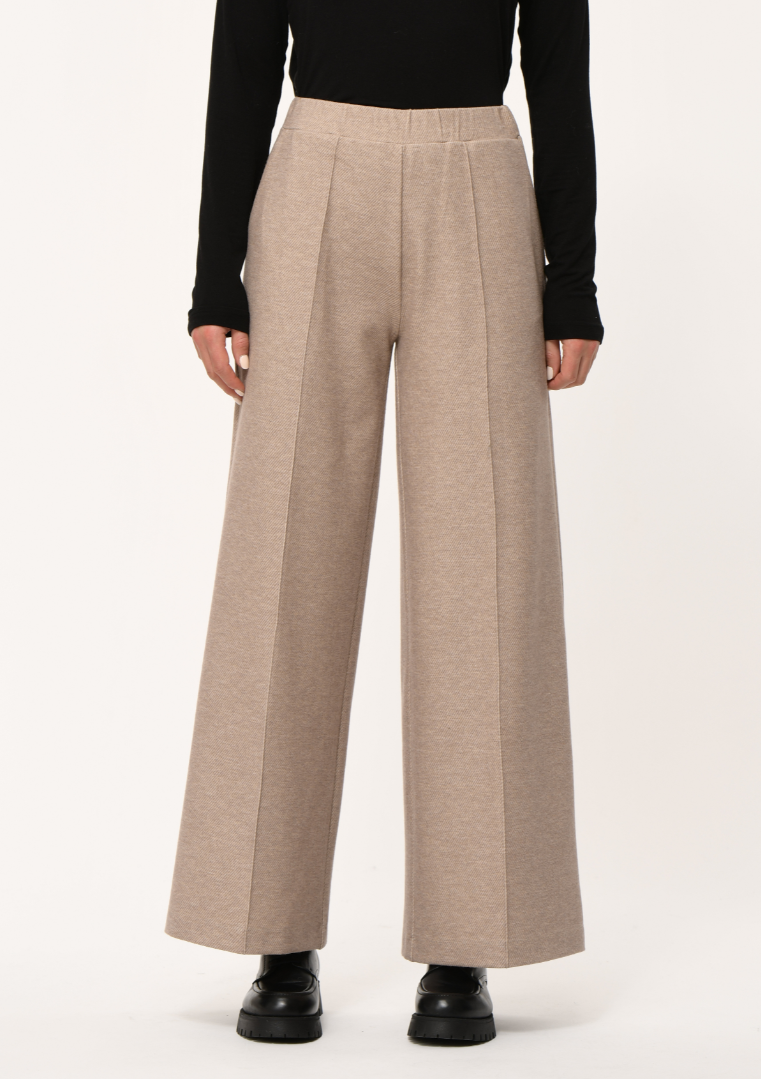 Pantalon large en jersey épais couleur ficelle, taille haute avec poches italiennes et ceinture dos élastiquée – Humility - HK-PA-BLOOMI_184