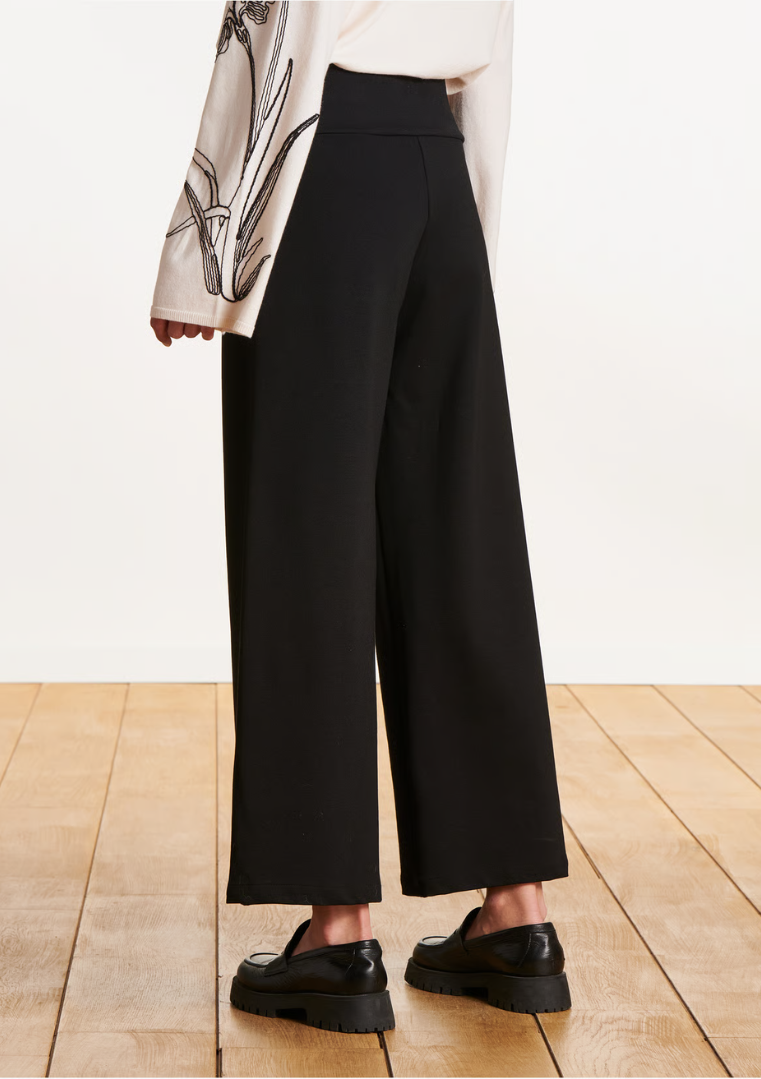 Pantalon cropped en jersey milano noir taille élastique - FK-PA-EMIORA-M - La Fée Marabouté