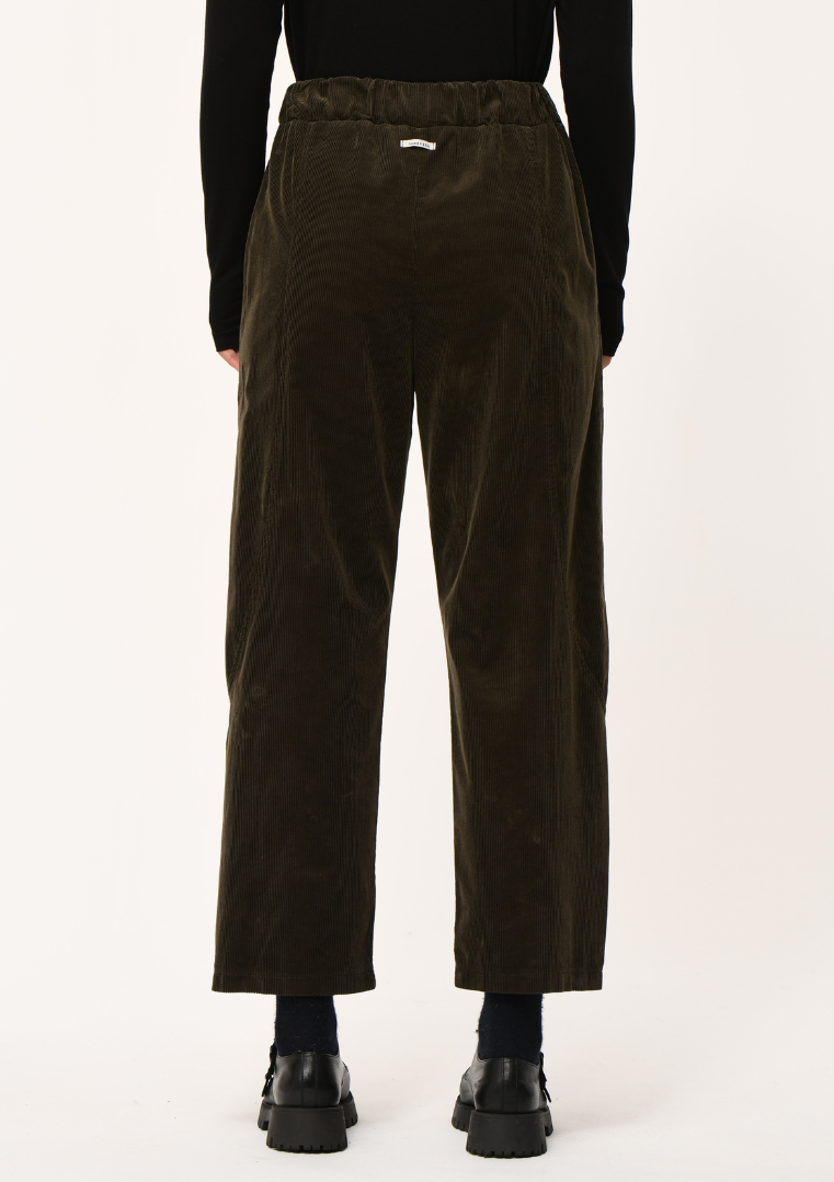 Pantalon droit en coton mélangé chocolat pour femme, coupe droite avec taille élastiquée - HK-PA-KOMORI-702 – Humility