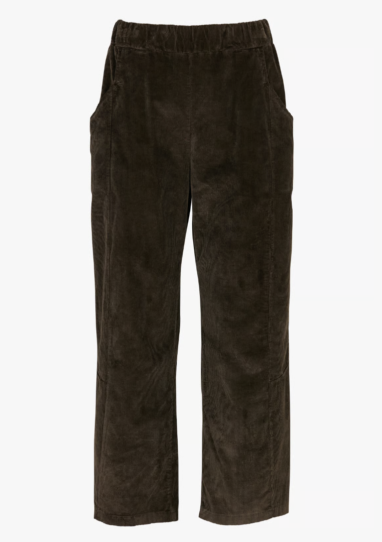 Pantalon droit en coton mélangé chocolat pour femme, coupe droite avec taille élastiquée - HK-PA-KOMORI-702 – Humility