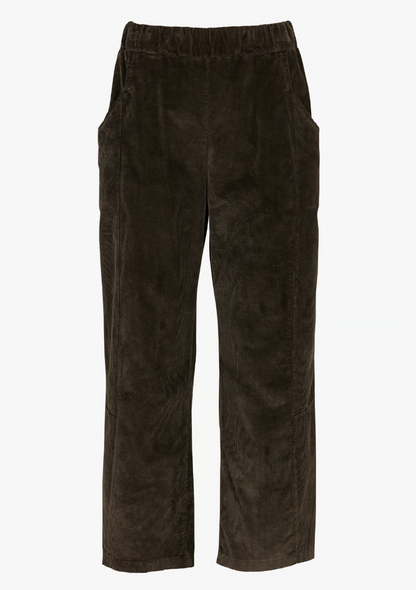Pantalon droit en coton mélangé chocolat pour femme, coupe droite avec taille élastiquée - HK-PA-KOMORI-702 – Humility