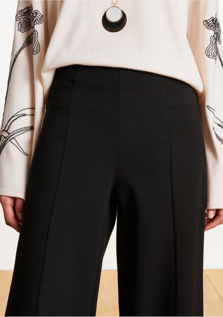 Pantalon cropped en jersey milano noir taille élastique - FK-PA-EMIORA-M - La Fée Marabouté