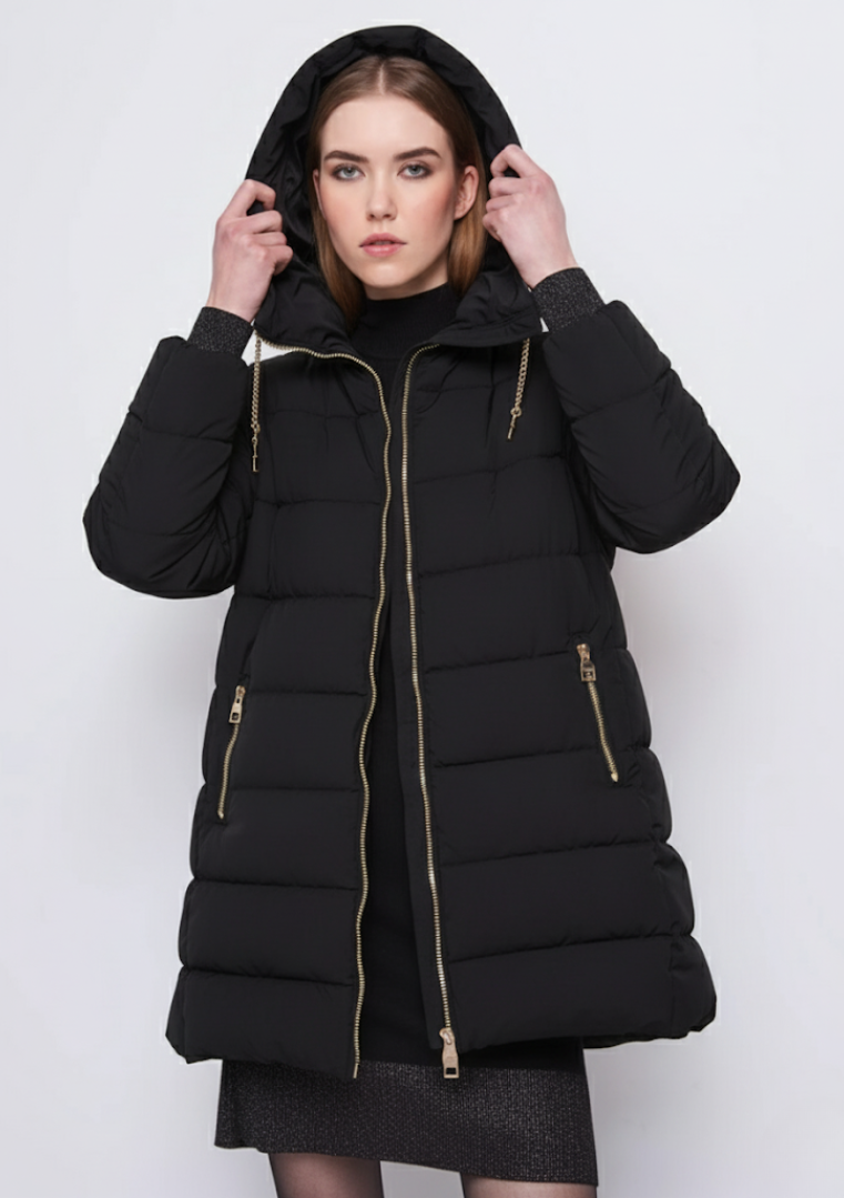 Doudoune femme avec capuche et cordon de serrage en chaîne - 521BD35007