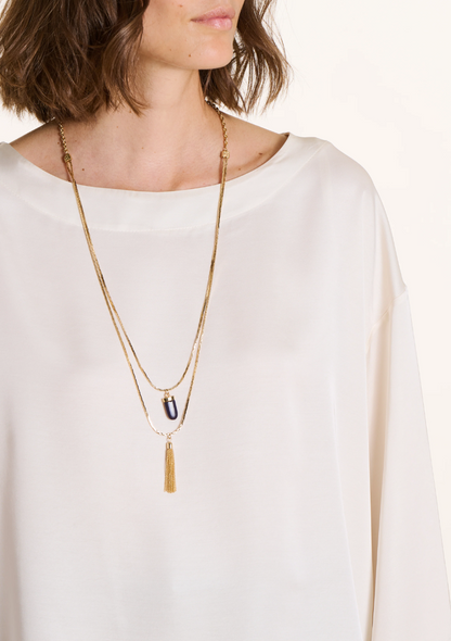 Top blanc ELTON ample en satin manches longues