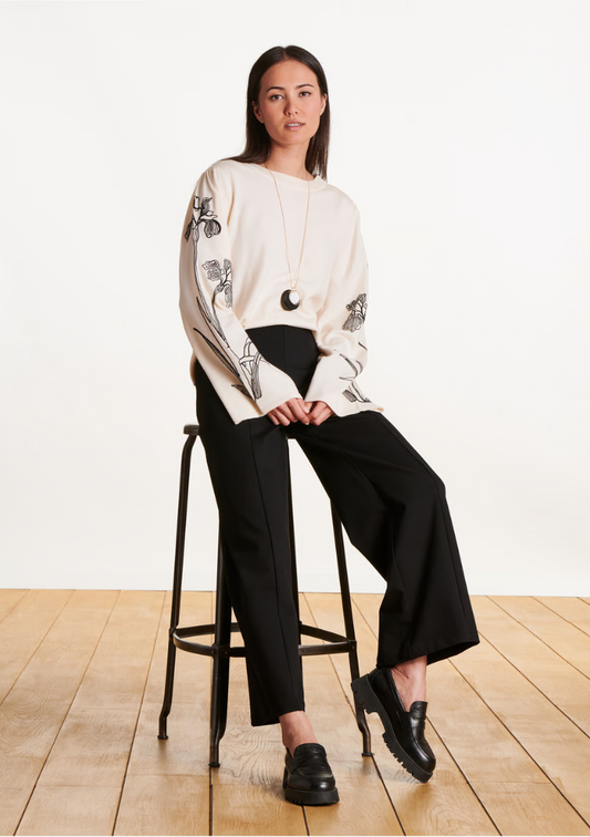 Pantalon cropped en jersey milano noir taille élastique - FK-PA-EMIORA-M - La Fée Marabouté