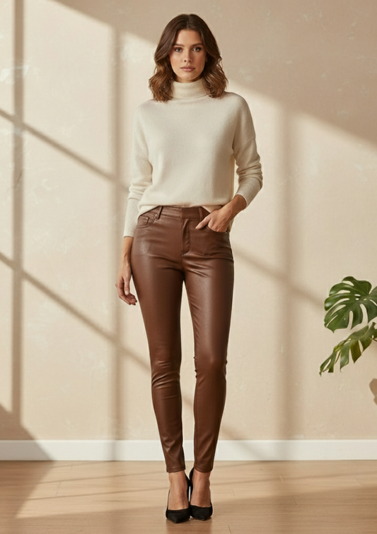Pantalon coupe leggins effet double peau cuir – modèle CARENA LYCRA