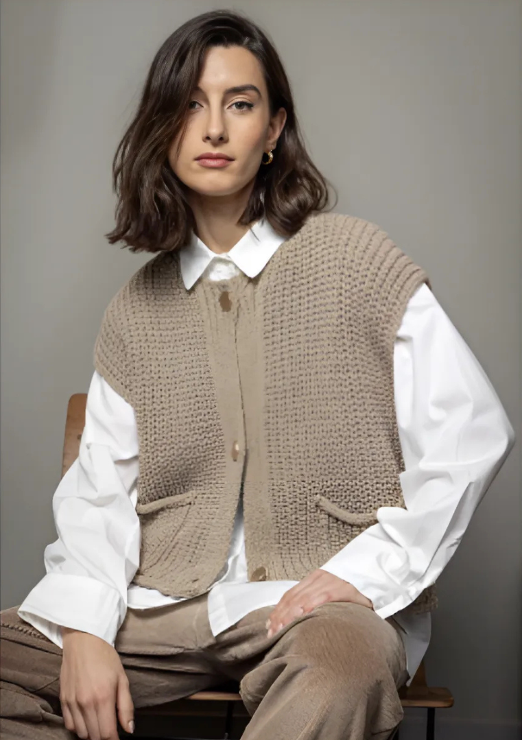 Gilet sans manche grosse maille chanvre - OM0013G - O'MER