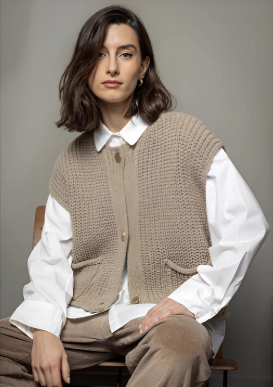 Gilet sans manche grosse maille chanvre - OM0013G - O'MER