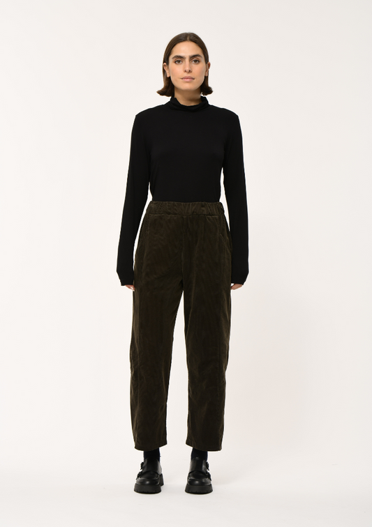 Pantalon droit en coton mélangé chocolat pour femme, coupe droite avec taille élastiquée - HK-PA-KOMORI-702 – Humility