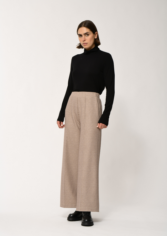 Pantalon large en jersey épais couleur ficelle, taille haute avec poches italiennes et ceinture dos élastiquée – Humility - HK-PA-BLOOMI_184
