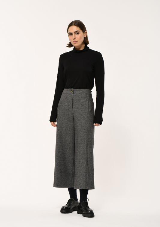 Pantalon cropped large gris en polyester La Fée Maraboutée modèle HK-PA-TAYLORA_991