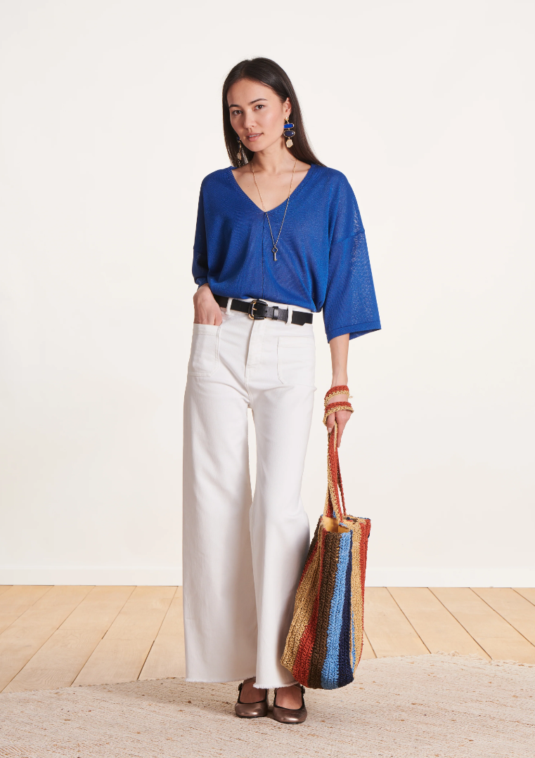 Pull oversize bleu roi col V profond