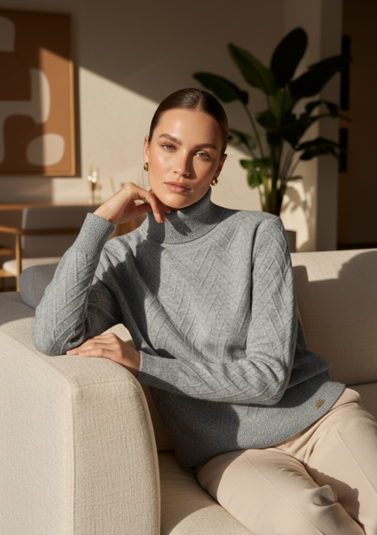 Pull col roulé motif chevrons – modèle P-ALMA